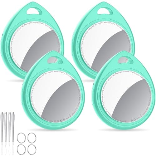 QCOQ® Air Locator Tags 4 Pack Mint Cyan, Smart Bluetooth Tags Compatible with Apple Find My (iOS Only), Item Tracker with Keychain/Lanyard for Keys, Wallets, Luggage, Suitcases, Replaceable Battery