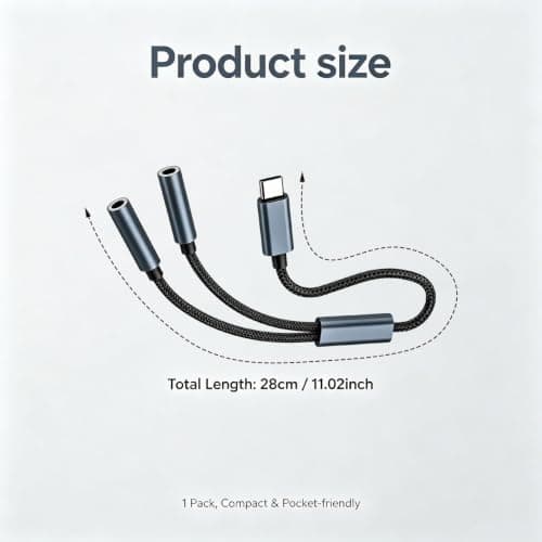 1 Pack USB C to Dual 3.5mm Aux Audio Cord Jack headphone splitter Adapter — view 2