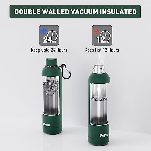 Exllena Insulated Water Bottles 1L with Water Bottle Buckle, Double Wall Stainless Steel Water Bottles 12 Hrs Hot/24 Hrs Cold, BPA Free for Gym, Camping, Hiking (Emerald Green) — view 3