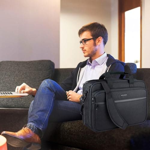 KROSER Laptop Bag Premium Laptop Briefcase Fits Up to 17.3 Inch Laptop Expandable Water-Repellent Shoulder Messenger Bag Computer Bag for Travel/Business/School/Men/Women-Black — view 3