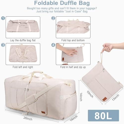 Urtala Travel Duffel Bag for Women & Men, Large Foldable Overnight Weekender Bag with Shoes Compartment & Shoulder Strap, Lightweight Waterproof Luggage Bag, Beige, (80L) EU, Casual — view 2