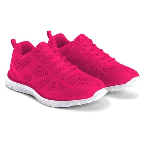 Get Fit Women's Lightweight Running Trainers - Breathable Mesh Gym Shoes with Cushioned Sole - Comfortable Walking & Fitness Sneakers - Lace-Up Athletic Footwear - Fushia - 7-40