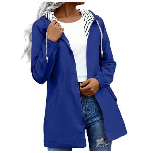Gkojhj Lightweight Waterproof Jacket Womens, Casual Outdoor Raincoats with Hood, Breathable Zip Up Softshell Jackets with Pockets,Windbreaker Jacket Women-1