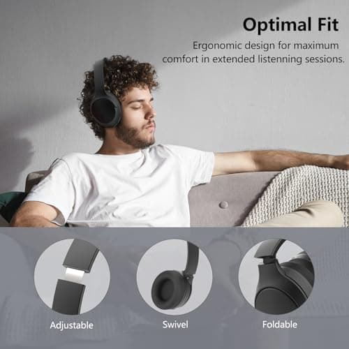 Wireless Headphones Over Ear,Active Noise Canceling Bluetooth Headphones with Microphones,40H Playtime,Foldable Lightweight Headset with Deep Bass,HiFi Stereo Sound for Travel/Office/Work/PC (Black) — view 2