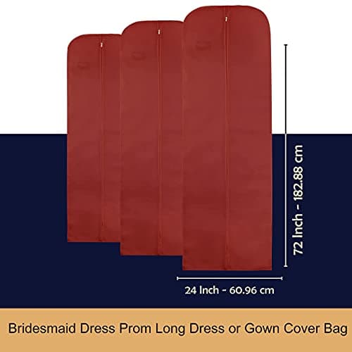 Wedcova Dress Bag | Hanging Garment Bags | Full Length Travel Covers | Wedding Long Clothes Storage Cover with Zipper for Women | 72 Inch (182cm) | Pack of 3 | Maroon — view 5