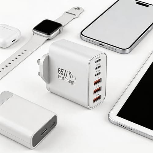 65W USB C Charger, 6-Port Multi Charger UK Plug, 3 Type-C & 3 USB-A — view 3