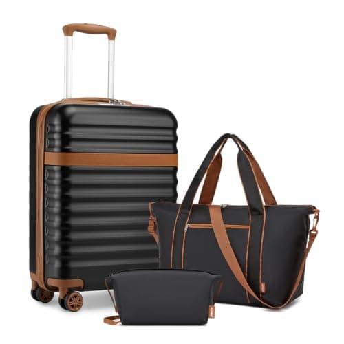 Kono Luggage Sets 3 Piece, Lightweight Cabin Suitcase Hard Shell ABS+PC Carry On Case with TSA Lock 4 Spinner Wheels, 20 Inch Trolley with Duffels Bag & Toiletry Bag Travel Set (Black)