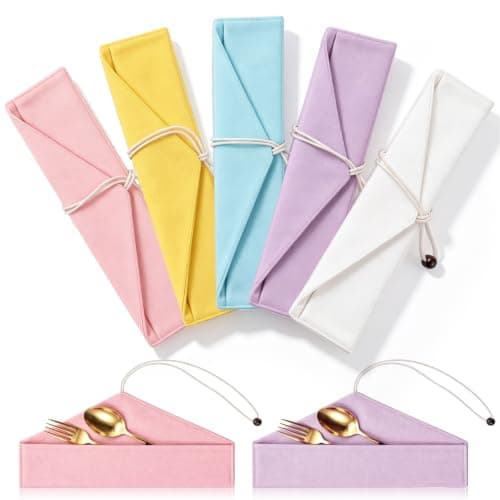 Tatuo 5 Pcs Reusable Chopstick Pouch Kit, Portable Utensil Travel Case Bag for Stainless Steel, Glass, Straw, Cleaning Brush, Safety ＆ Impact Resistance, Back to School Gifts(Minimalist,Pastel)