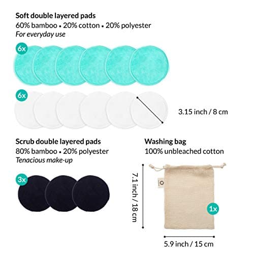 Reusable Makeup Remover Pads | Eco Friendly & Zero Waste Cotton Rounds | Beauty Products | 15 Natural & Organic Face Pads with Laundry Bag | Soft for All Skin Types | Bamboo Wipes for Facial Cleansing — view 4