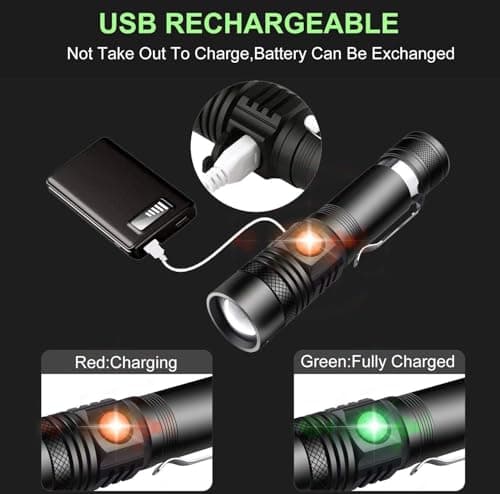 AOMEES LED Torch Rechargeable, 1400LM Adjustable Focus Flashlight 2 Pcs — view 6