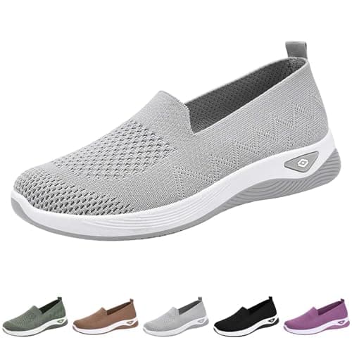 Women's Walking Shoes Breathable Mesh Upper Lightweight Casual Trainers (Grey,3) — view 3