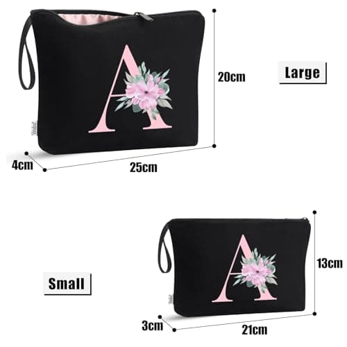 Vavabox 2Pcs Initial Toiletry Bags Set Birthday Gifts for Women (J, Black) — view 2