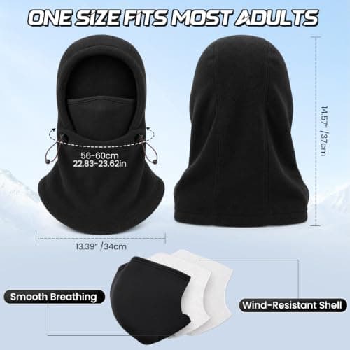 Beehow Balaclava Ski Mask for Men, Fleece Thermal Winter Face Cover Black — view 5