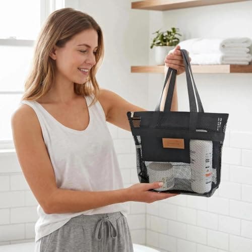 WSXQAZ 3 Pieces Mesh Shower Bag, Mesh Shower Caddy Bags, Toiletry Bags, mMesh Wash Bag, Toiletries Bagg, Quick-Dry Portable Gym Travel Tote with Zipper for Swimming, Camping, College Dorms, Beach — view 5