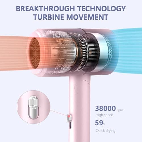 ZOYDP Hair Dryer Travel, Foldable Hair Dryer, Ionic Hairdryer Lightweight with 2 Heat and Cool Button, Silent Hairdryers for Women with 1 Concentrator, Small Hair Blow Dryer for Women Men, Pink — view 4