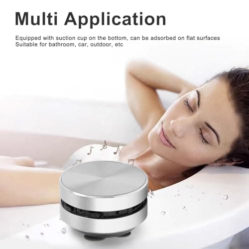 Plyisty Small Bluetooth Speaker, Bone Conduction Portable Shower Speaker with Suction Cup, FM Radio, Stereo Bass Sound for Bathroom Travel (Silver) — view 2
