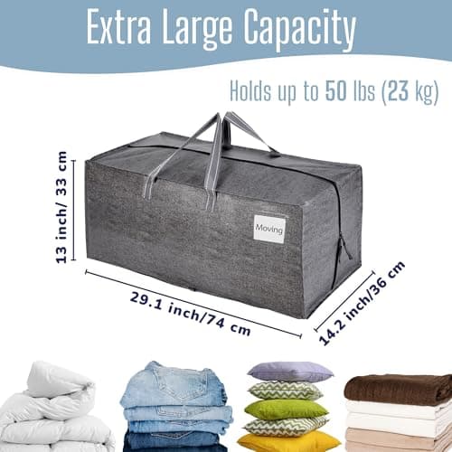 VENO 6 Pack Heavy-Duty Extra Large Moving Bags W/Backpack Straps, Moving House Essentials, Strong Handles & Zips, Clothes Storage, Packing, Laundry Bags, Reusable and Sustainable (Gray, 6 Pack) — view 2