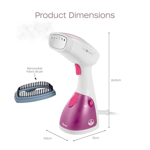 Swan SI12020N Handheld Garment Steamer, Lightweight, Removable Fabric Brush, Extra-Long 1.9m Power Cable, 1100W, 250ml Water Tank,White and Pink — view 5