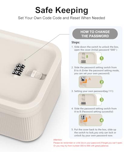 Dayear Lockable Storage Box with Combination Code (9.25"x5"x3.6"), Secure Medicine Safe, Phone lock box and fridge safe, Snack Box for Home/Office/Travel/School - BPA-Free/Beige — view 6