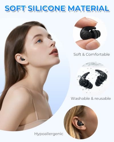 3 Pairs Swimming Earplugs Waterproof Silicone Ear Plugs for Swimming Surfing Shower Kayaking, Water Out Sound In Comfortable Reusable Ear Protection for Adults Teens with Storage Case, Black Gray Blue — view 4