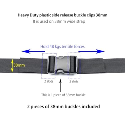 Baikeen Quick Side Release Buckles 38mm Heavy Duty Plastic Buckle Clips Snap Clasp Backpack Replacement Buckle Dual Adjustable No Sewing for strap(38mm,2sets) — view 4