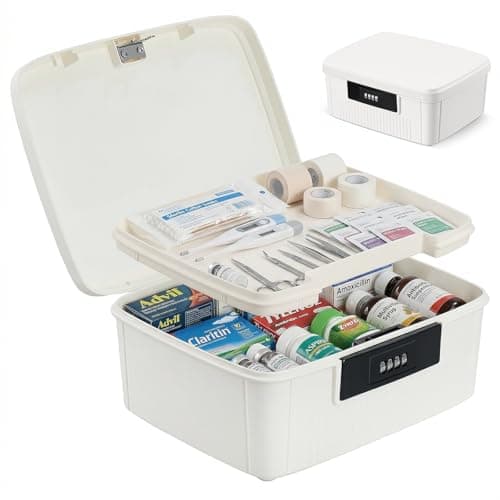 Mgrety Locking Storage Container, Medicine Storage Box with Combination Lock, Office Documents Safety, 2 Layer Medication Lock Container, Organizer Box for Medicine, Snacks, Phone, Office Documents