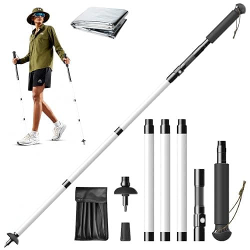 Tactical Hiking Pole with Built-in Light, USB-C Rechargeable LED Trekking Poles, Foldable Aluminum Walking Stick, IPX6 Waterproof Survival Gear for Camping and Backpacking (160cm)