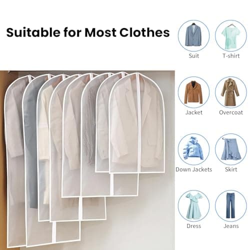 Roellgs Garment Bags, Men/Women Suit Bags for Travel, Garment Covers for Hanging Clothes, Nonwoven Breathable Clothing Protectors with Zipper for Closet Storage (60 x 100 cm, 5Packs) — view 6