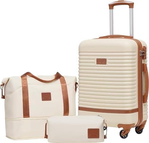 COOLIFE Suitcase Set 3 Piece, 20" Small Suitcase with Travel Bag & Wash Bag