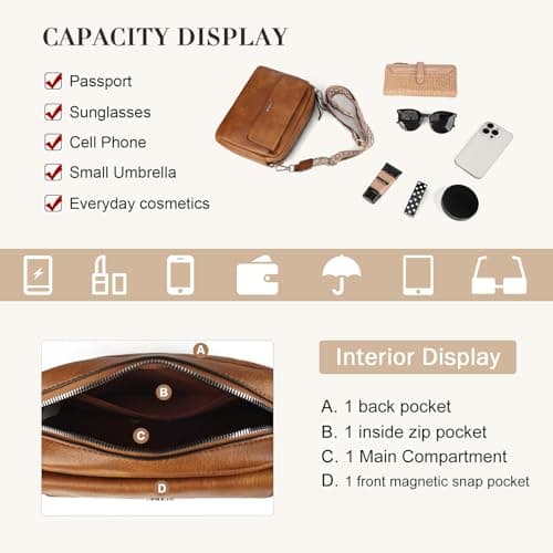 GLITZALL Women’s Crossbody Bag Faux Leather Shoulder Bag with Wide Adjustable Strap, Small Camera Bag Handbag with Front Pocket and Zip Closure, Casual Messenger Bag for Travel Everyday Use — view 4