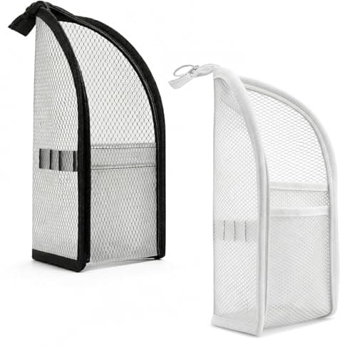 Standing Toiletry Bag,Waterproof Travel Toothbrush Storage Pouch with Holder,Portable Stand Up Organizer for Toothbrush,Makeup Brushes,Cosmetic Brush Bag for Hotel, Vacation,Trip (Black + White)