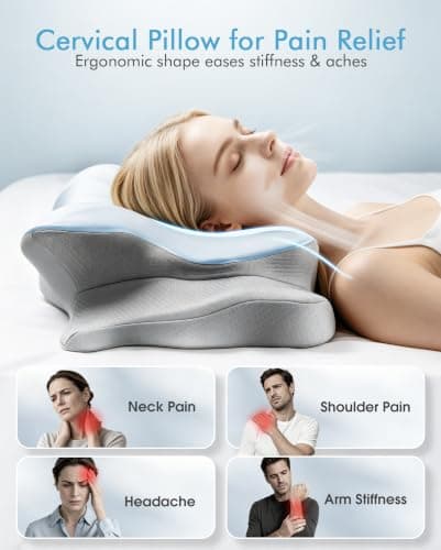 Cervical Pillow for Neck Pain Relief - Ergonomic Memory Foam Pillows for Sleeping Deep Sleep Apnea Contour Pillow for Neck & Shoulder Support Side Back Stomach Sleepers Rest Pain Relief Orthopedic — view 6