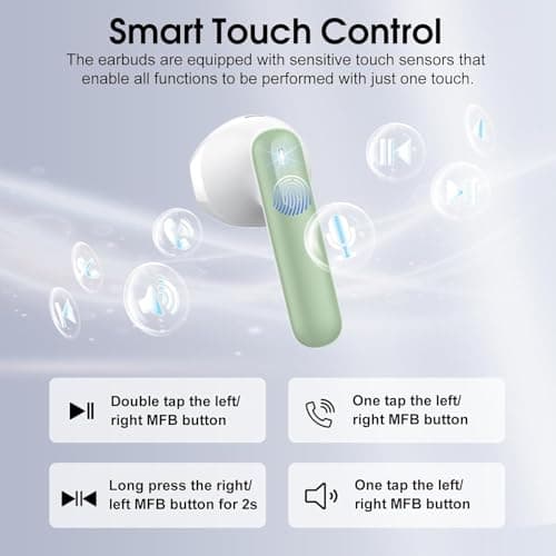 Wireless Earbuds, Bluetooth 5.4 Earphones In Ear Hi-Fi Stereo Deep Bass, Bluetooth Headphones with 4 ENC Noise Cancelling Mic, 40H Playback IP7 Waterproof Earbuds Comfortable Earbuds for Work, Green — view 2