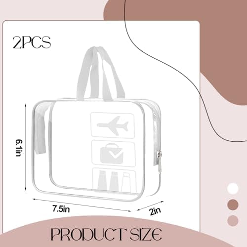 2pcs Clear Travel Toiletry Bags with Handles Travel Wash Bag Travel Bag Airport Security Carry On Liquid Bag Cosmetic Pouch Shower Bag Transparent Toiletries Bags (White) — view 2