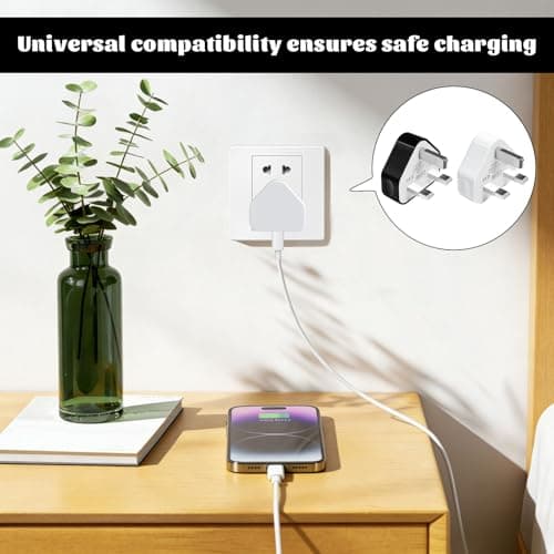 4 Pack USB Plug Adaptor UK Black & White, 5v 1a/ 3 Pin USB Charger Plug, Wall Plugs Socket Charging for iPhone 16 15 14 13 12 11 XS XR X 8 7 6,iPad,Huawei — view 6