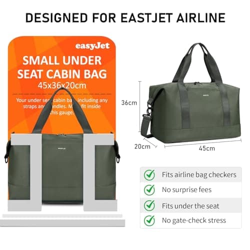 ECOHUB Easyjet 30L Cabin Bag 45x36x20 Underseat Travel Flight Bag Foldable Carry On with Removable Wet Pocket Waterproof Overnight for Women (Green) — view 2