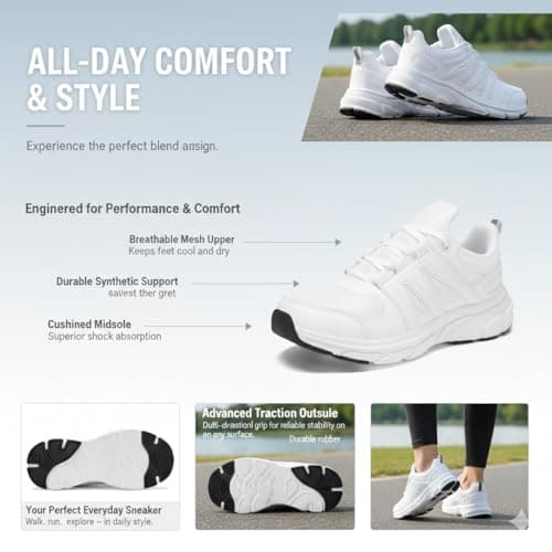 RTOUNT Womens White Trainers Women Mesh Tennis Non Slip Running Sneakers Womens Breathable Casual Walking Shoes for Gym Travel Work Training Size 5 — view 5