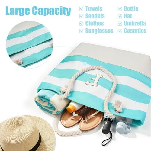 Vavabox Initial Beach Bag with Zip＆Pockets, Personalised Gifts for Women(L) — view 6