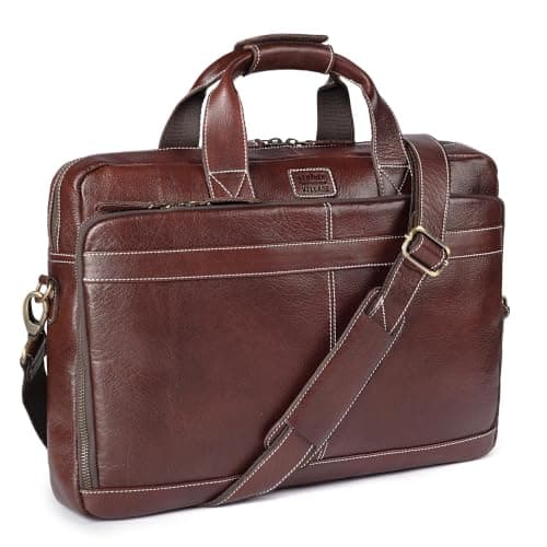 LEATHER VILLAGE 18" Leather Laptop Messenger Briefcase Bag for Men-Leather Satchel for Travel and Office Shoulder Bag-Red