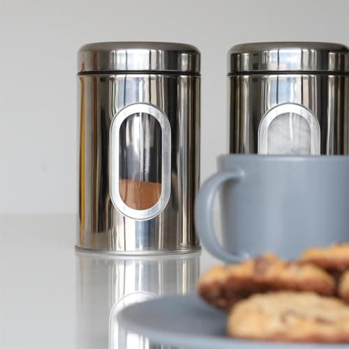 Harbour Housewares Tea Coffee Sugar Canisters Set - 3 Piece - Brushed Kitchen Canisters with Airtight Lids & Transparent Viewing Window - Stainless Steel Storage Tins for Kitchen Bench or Pantry — view 6