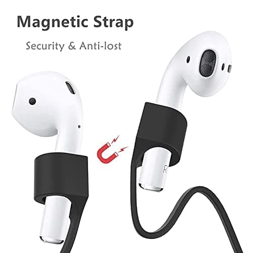 Siqian 2 Pcs Magnetic Anti-Lost Straps Sport Compatible with AirPods Earbud Lanyard Strap Soft Silicone Straps Lanyard Neck Strap for Sports Running(Black, White) — view 2