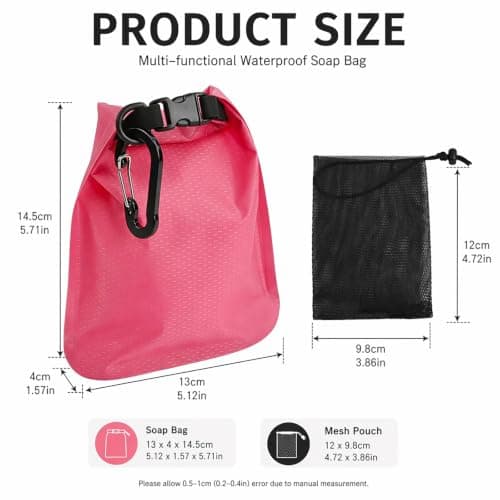 Kemay Travel Soap Bag, Waterproof Leakproof Soap Travel Case, Quick Drying Soap Bar Bag Portable Soap Holder with Lathering Mesh Bag and Carabiner for Camping, Gym, Outdoor — view 2