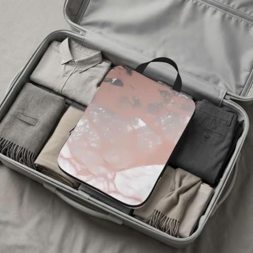 Marble Color Rose Gold Compression Packing Cubes 4 Set, Travel Organiser Bags with Double Zippers for Suitcase Luggage Backpack — view 6