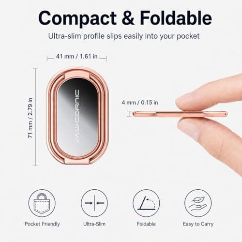 VAWcornic Phone Ring Holder, 540° Dual Direction Rotating Metal Phone Stand Phone Grip for Smartphone (iPhone, Samsung, HUAWEI), Tablet, Kindle, Switch, Compatible with Magnetic Car Mount, Rose Gold — view 4