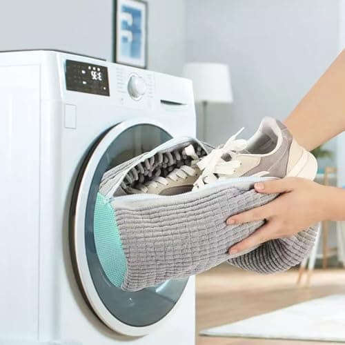 2 Pack Shoe Washing Machine Bag Shoe Trainer Washing Machine Bag Mesh Laundry Bags Shoe Bags for Travel Reusable Shoe Cleaning Bag for All Shoe Sizes (Grey) — view 2