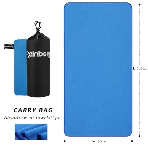 Rainberg Microfiber Towel (180x90cm), Large Gym Towel, Quick Dry Towel – Fast Drying, Super Absorbent, Ultra Compact, Lightweight, Great for Camping, Gym, Beach & Swimming (Blue) — view 2