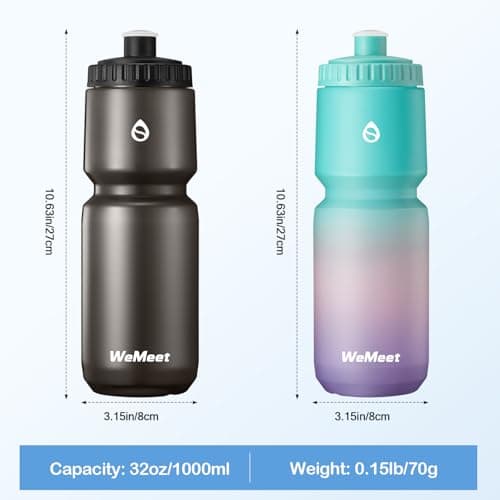 WEMEET Lightweight Cycling Water Bottle 2-Pack, Fits Most Bike Cages, Squeeze Water Bottle for Cycling, Running, Fitness(Black & Green Pink Purple, 1000ml) — view 4