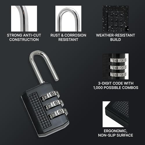 SWL Combination Padlock 2 Pack | Resettable Code Lock for Travel, Gym, School, Lockers, Bags, Suitcase, Backpack, Toolbox & Luggage | Metal Body & Steel Shackle (3 Digit Combination Padlock) — view 5