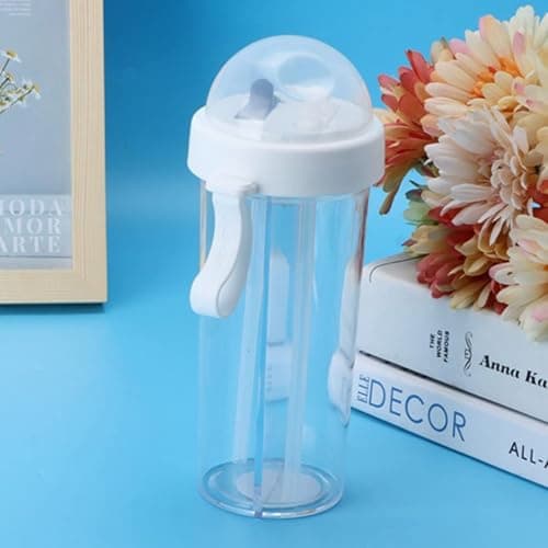 2 in 1 Water Bottle, 600ml Dual Use Water Bottle, Double Sided Straw Cup Water Bottle with Straw Portable Sports Water Bottle Dual Use Bottle Two Straws Couple Water Cup for Camping Travel(White) — view 6