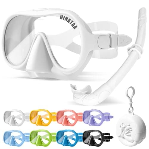 HINATAA Snorkel Set Adults, Fashionable Macaron Colors Frameless Snorkeling Mask, Ultra Wide View Anti-Fog Snorkel Mask Set, Portable Professional Diving Snorkeling Set (White)